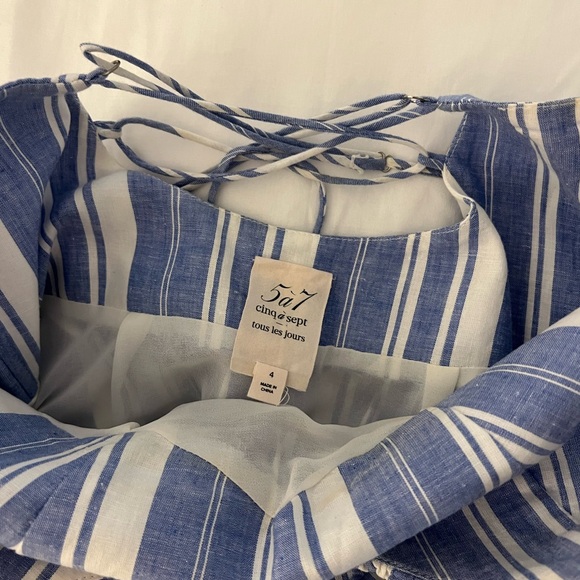 Cinq à Sept - Addy Blue Linen Striped Ruffle Dress - sz 4 - Picture 7 of 8